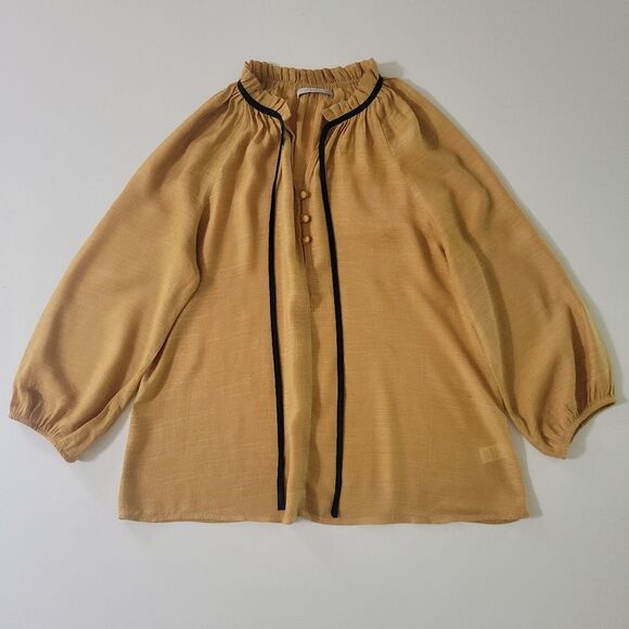 Active USA Gold Boho Tie Front Long Sleeve Peasant Blouse - Picture 4 of 16